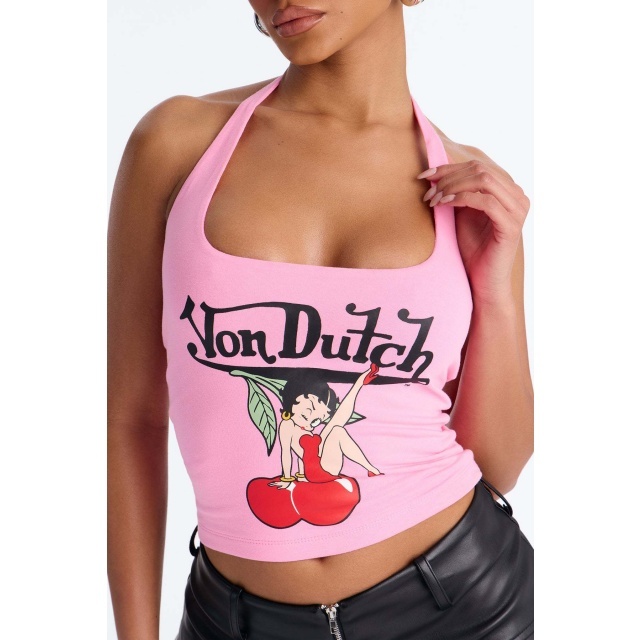 Halter Neck Backless Printed Tank Top