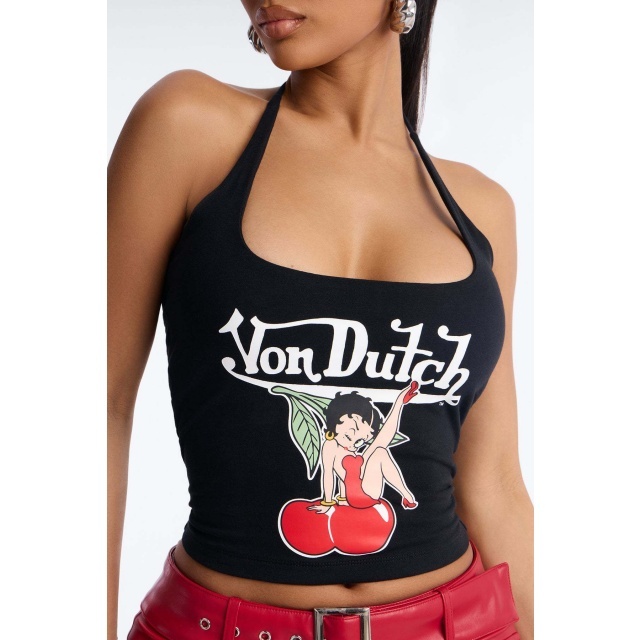 Halter Neck Backless Printed Tank Top