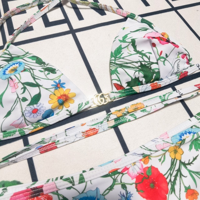 Metal Logo Printed Strappy Bikini Set