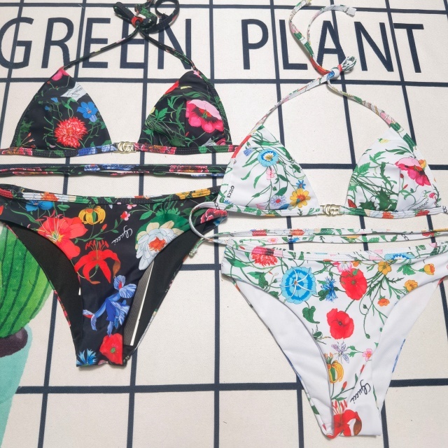 Metal Logo Printed Strappy Bikini Set