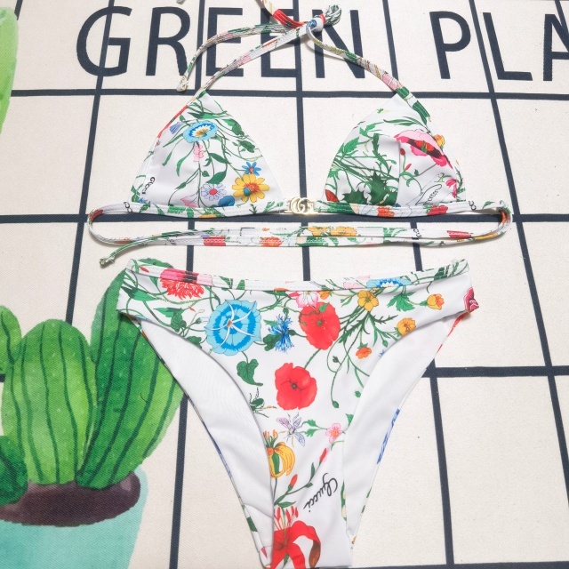 Metal Logo Printed Strappy Bikini Set