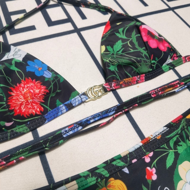 Metal Logo Printed Strappy Bikini Set