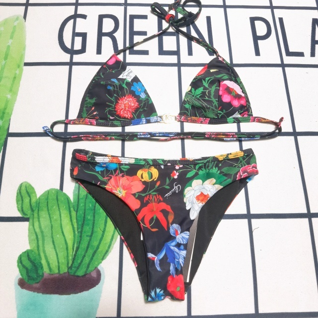 Metal Logo Printed Strappy Bikini Set