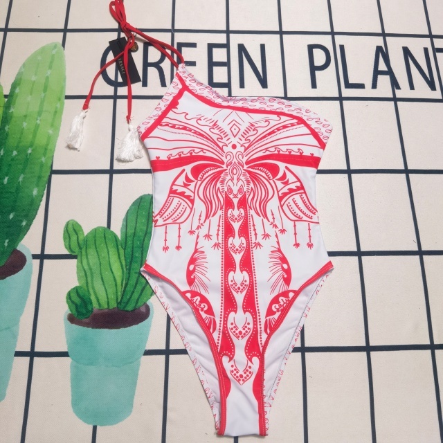 Printed Fashion Tied One Shoulder Swimsuit