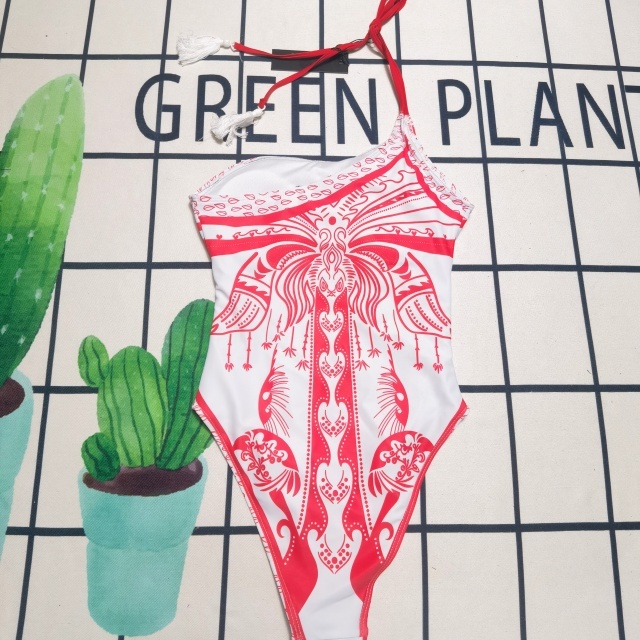 Printed Fashion Tied One Shoulder Swimsuit