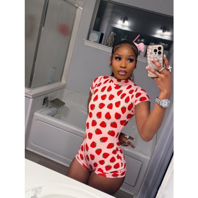 Printed Short Sleeve Slim Fit Romper