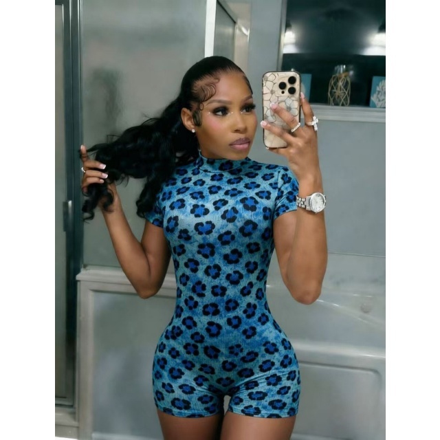 Printed Short Sleeve Slim Fit Romper