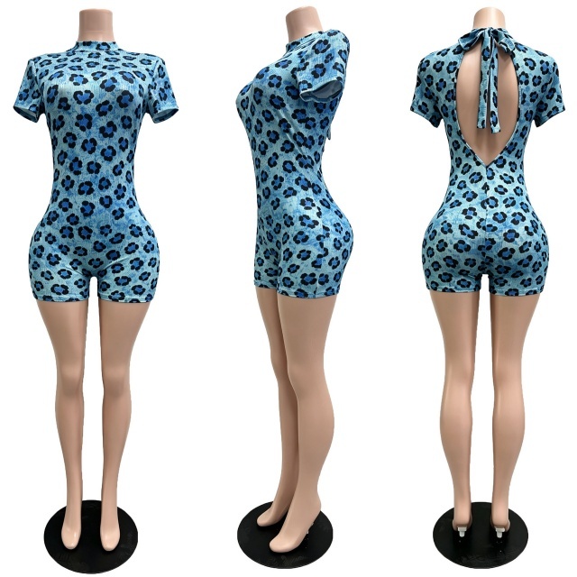 Printed Short Sleeve Slim Fit Romper