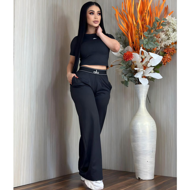 Fashion Embroidery Short Sleeve Casual Pants Suit