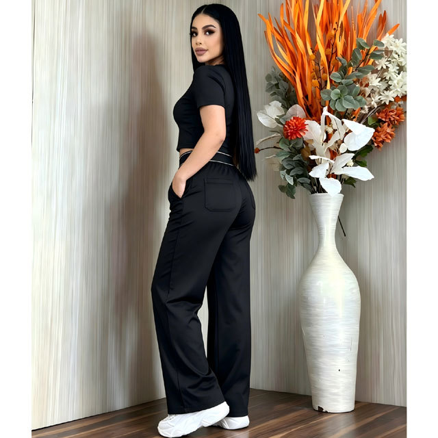 Fashion Embroidery Short Sleeve Casual Pants Suit
