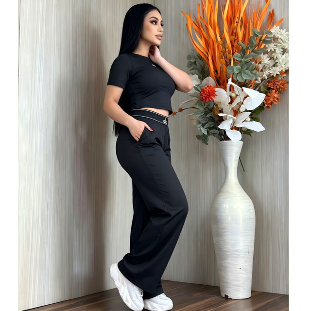 Fashion Embroidery Short Sleeve Casual Pants Suit