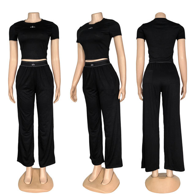 Fashion Embroidery Short Sleeve Casual Pants Suit