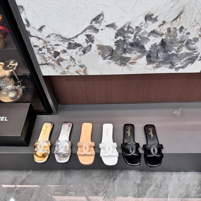 Fashion Leather Hollow Out Flat Slides