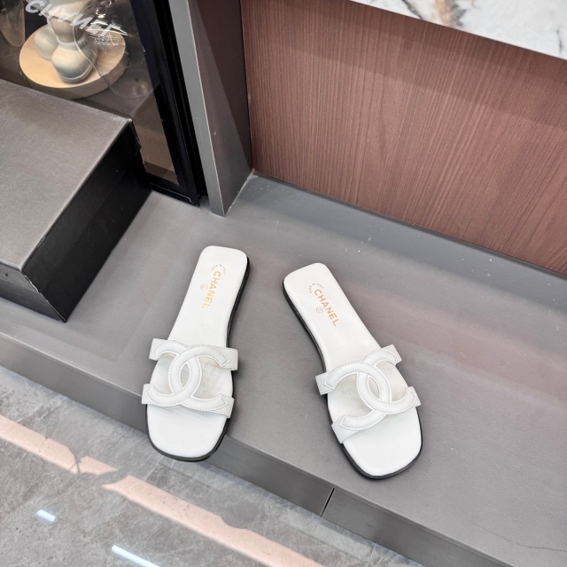 Fashion Leather Hollow Out Flat Slides