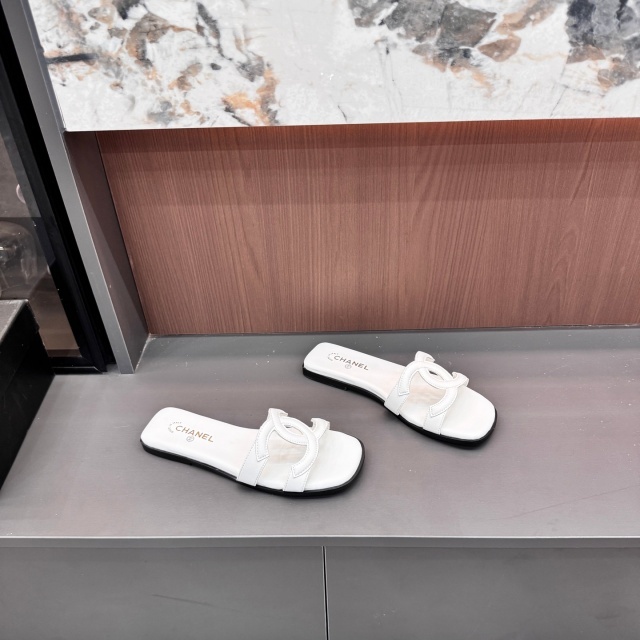 Fashion Leather Hollow Out Flat Slides