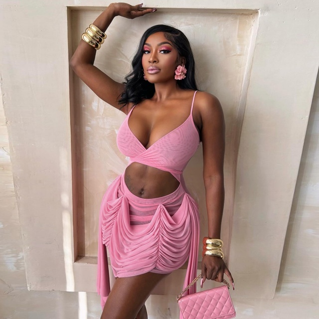 Ruched Sheer Crop Cami Bodycon Dress