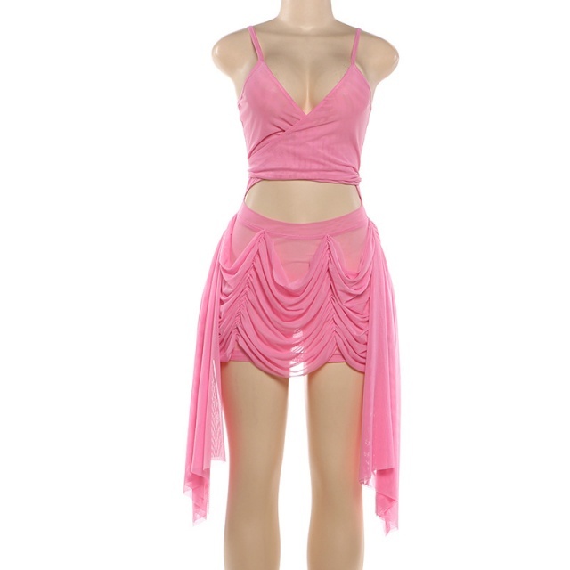 Ruched Sheer Crop Cami Bodycon Dress