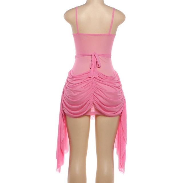 Ruched Sheer Crop Cami Bodycon Dress