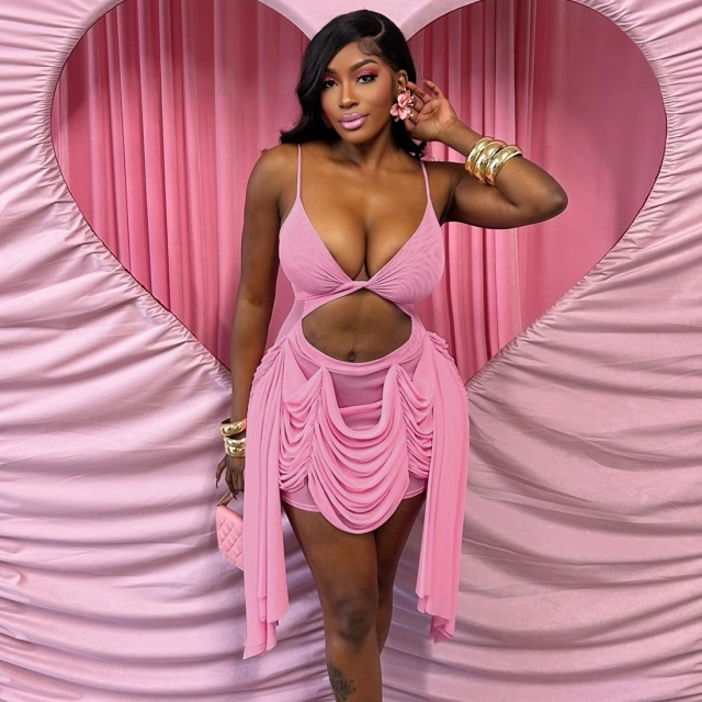 Ruched Sheer Crop Cami Bodycon Dress