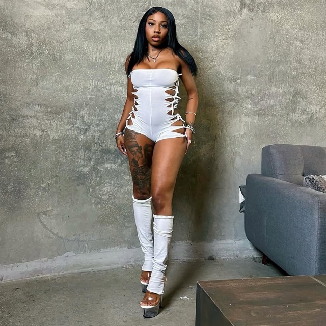 Strapless Hollow Out Laced Romper Set