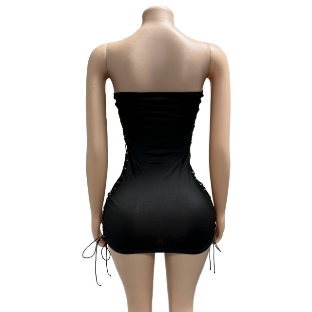 Strapless Tube Laced Up Bodycon Dress