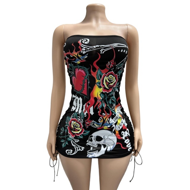 Strapless Tube Laced Up Bodycon Dress