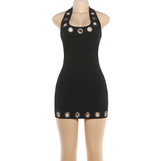 U Neck Eyelet Hollow Out Bodycon Dress