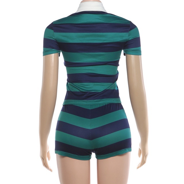 Vintage Style Striped Printed Short Set