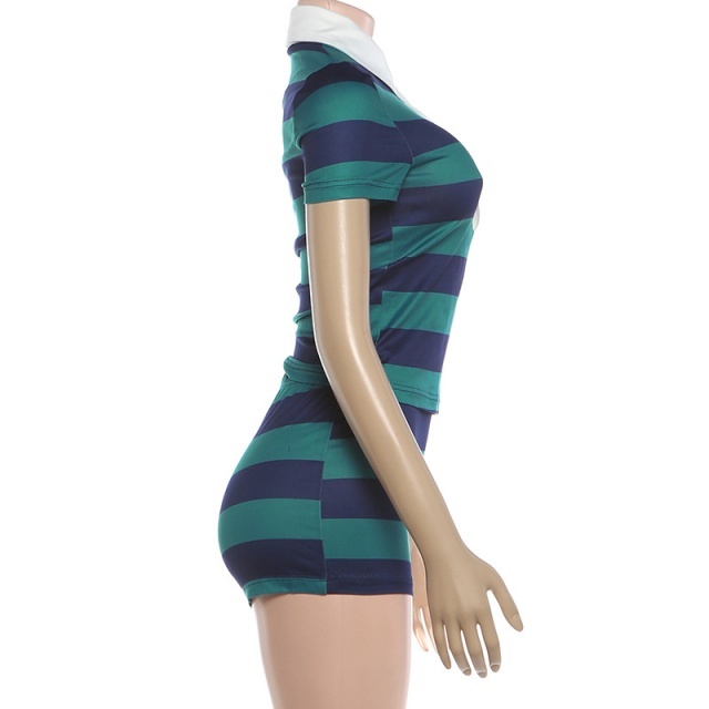 Vintage Style Striped Printed Short Set