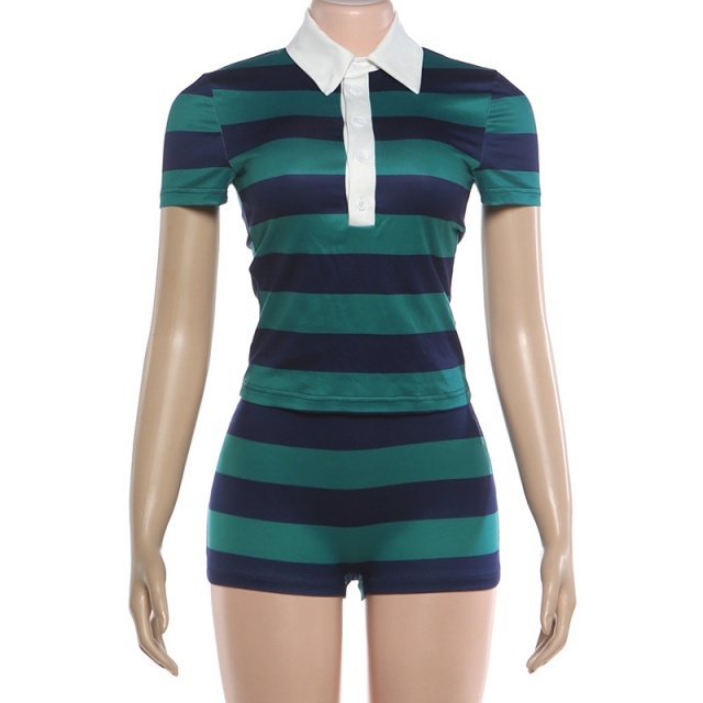 Vintage Style Striped Printed Short Set