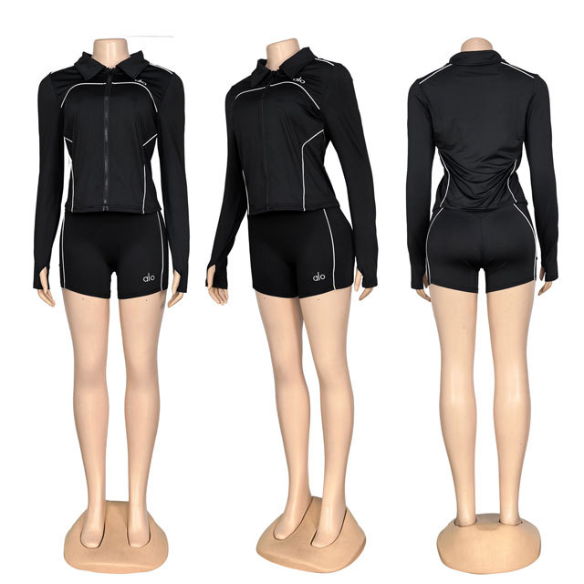 Fashion Zipper Jacket Top Sport Short Set