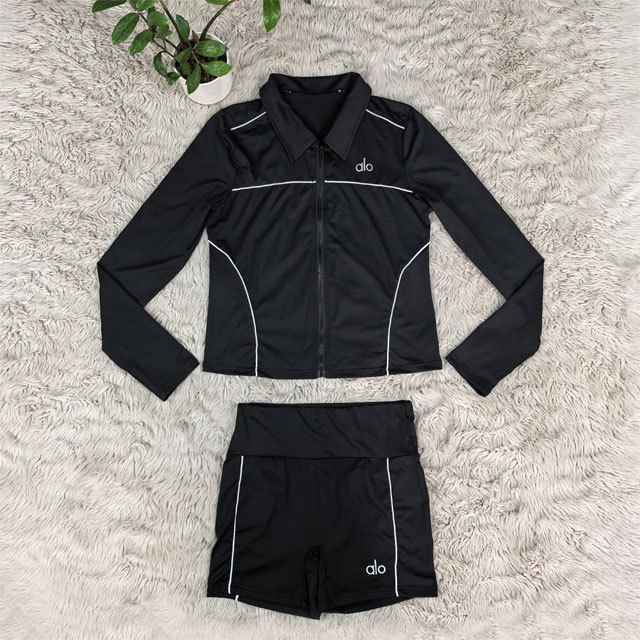 Fashion Zipper Jacket Top Sport Short Set