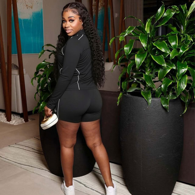 Fashion Zipper Jacket Top Sport Short Set