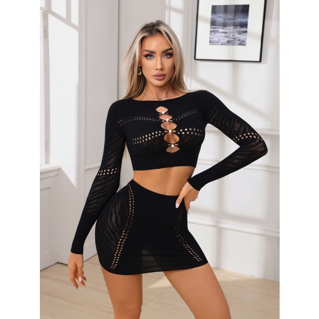Night Out Hollow Out Lingerie Bodycon Skirt Set