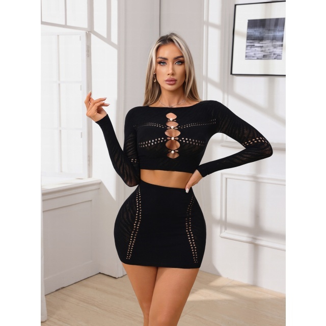 Night Out Hollow Out Lingerie Bodycon Skirt Set