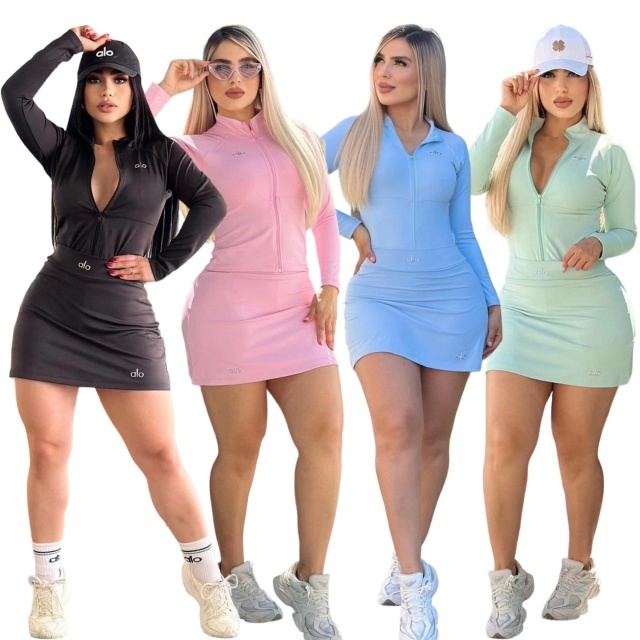 Sport Fashion Zipper Jacket Top Shorts Skirt Set
