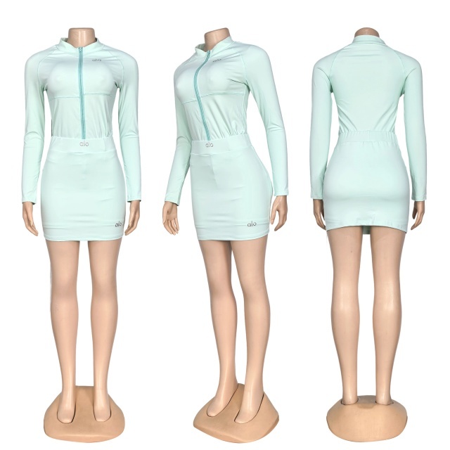 Sport Fashion Zipper Jacket Top Shorts Skirt Set