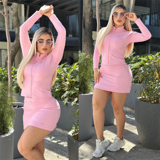 Sport Fashion Zipper Jacket Top Shorts Skirt Set