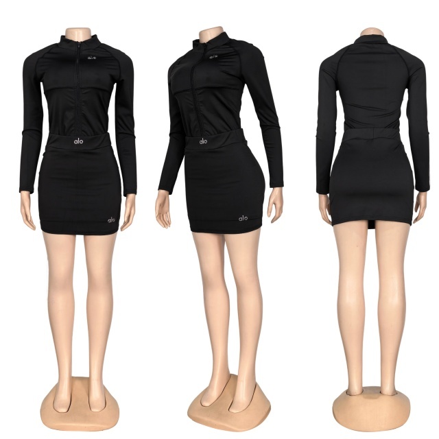 Sport Fashion Zipper Jacket Top Shorts Skirt Set