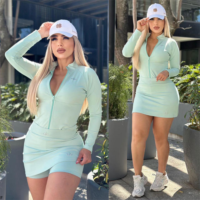Sport Fashion Zipper Jacket Top Shorts Skirt Set