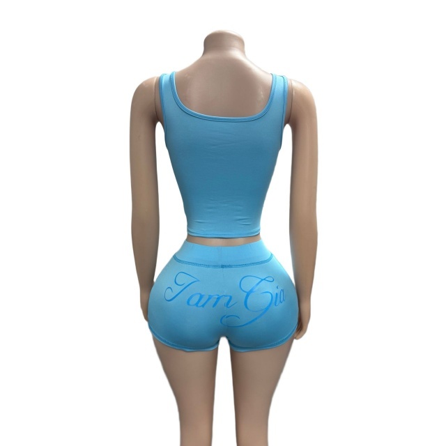 Letters Printed Tank Top Slim Fit Short Set