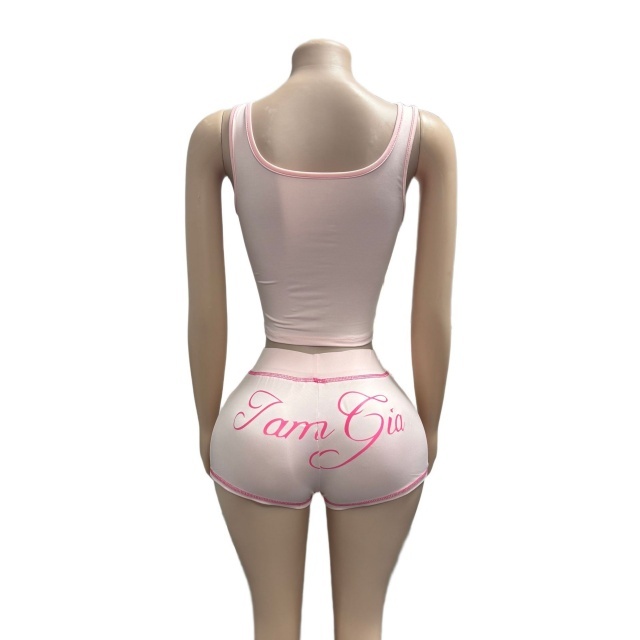 Letters Printed Tank Top Slim Fit Short Set