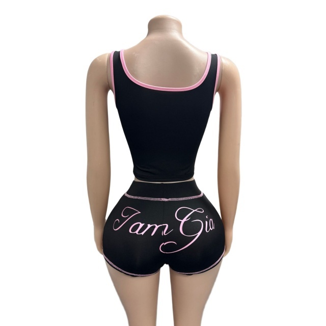 Letters Printed Tank Top Slim Fit Short Set