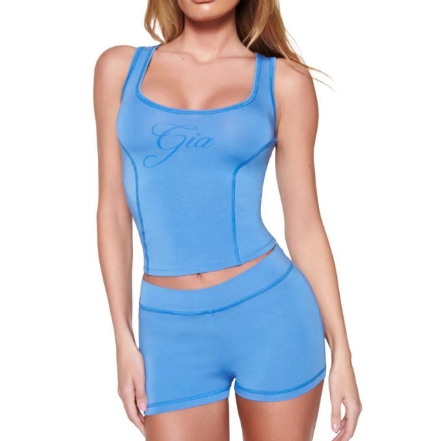 Letters Printed Tank Top Slim Fit Short Set