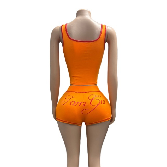 Letters Printed Tank Top Slim Fit Short Set