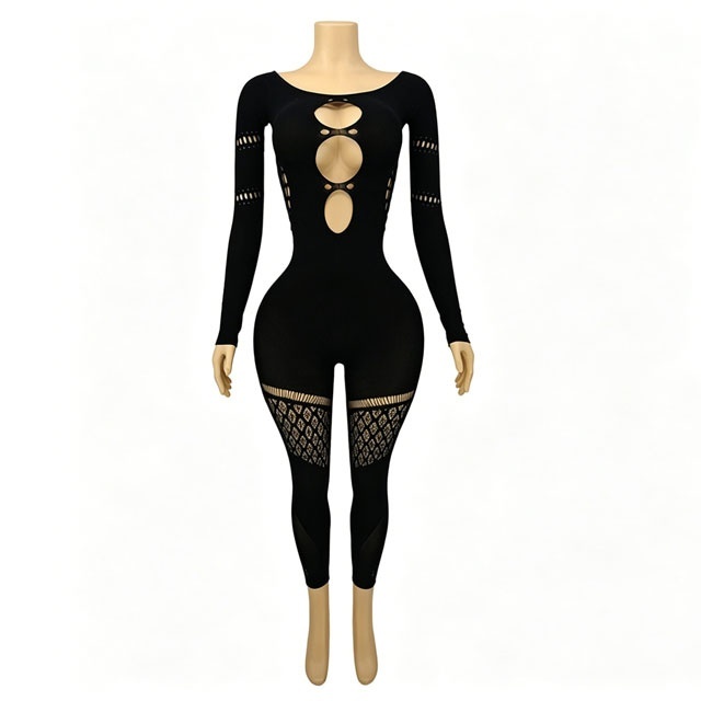 Long Sleeve Hollow Out Lingerie Jumpsuit