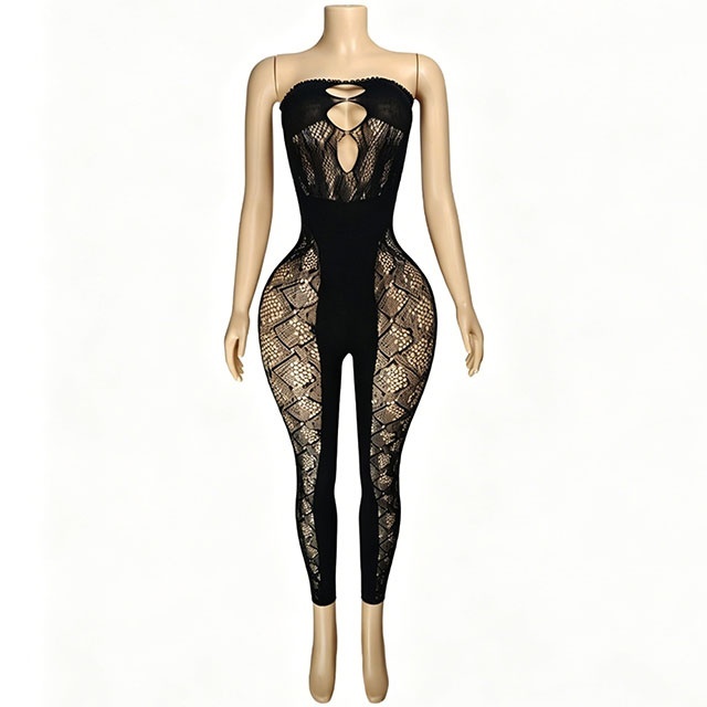 Off Shoulder Tube Hollow Out Lingerie Jumpsuit