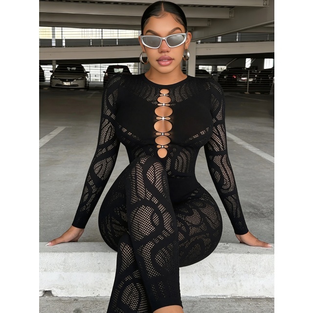 See Through Sheer Mesh Lingerie Jumpsuit