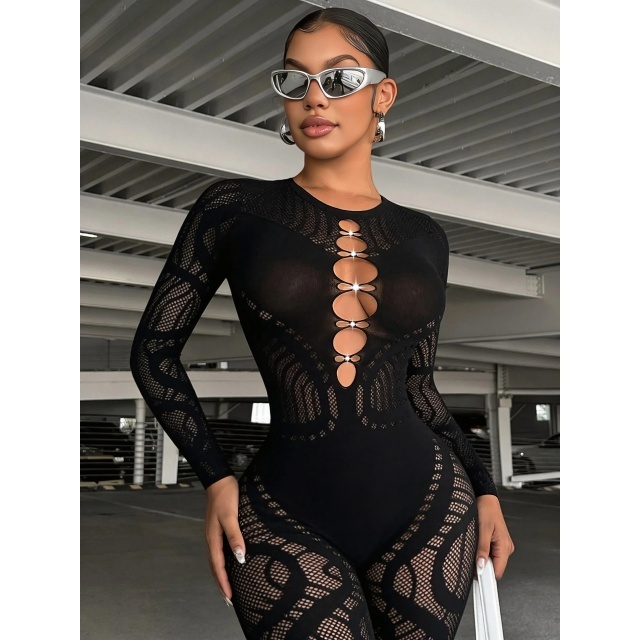 See Through Sheer Mesh Lingerie Jumpsuit