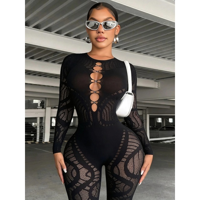 See Through Sheer Mesh Lingerie Jumpsuit